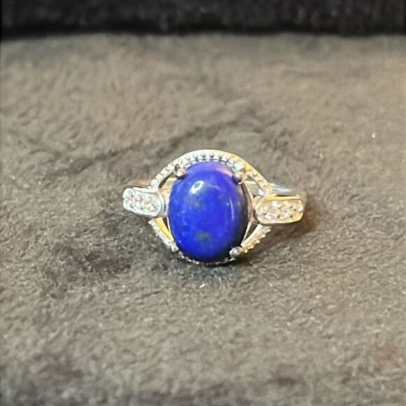 NWT LAPIS LAZULI &Simulated Diamond 925 Sterling Silver Ring 6 - Picture 6 of 14